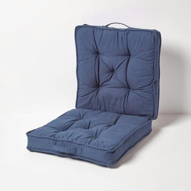 "Homescapes Navy Cotton Travel Support Booster Cushion Blue Navy 50cm x 50cm (20"" x 20""), Seat and back cushion 10 cm deep"