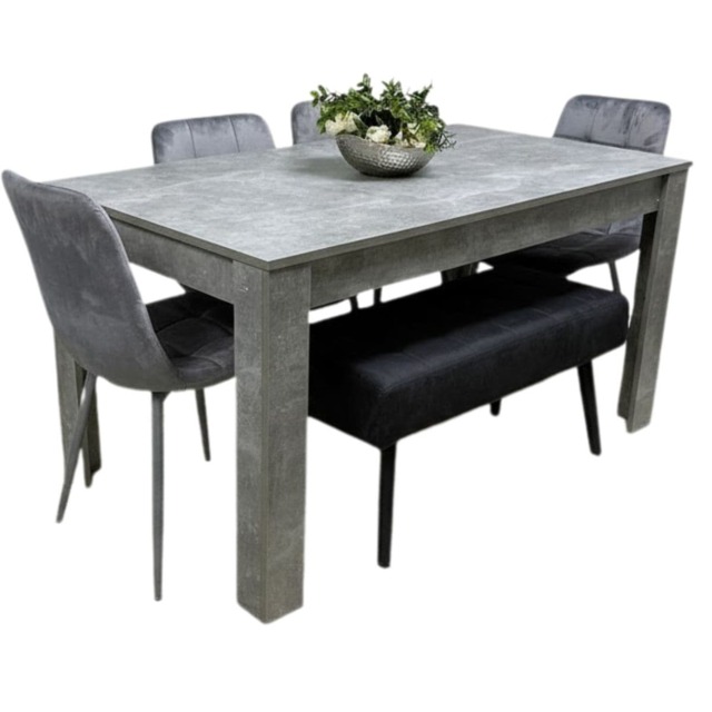 Grey Wooden Dining Table Set with 4 Chairs and 1 Bench Dining Kitchen Furniture
