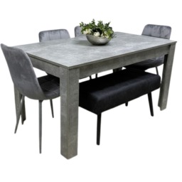Grey Wooden Dining Table Set with 4 Chairs and 1 Bench Dining Kitchen Furniture