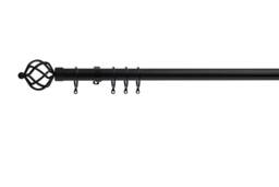 Lister Cartwright 28mm Obsidian Black Fixed Metal Curtain Pole Set Rings with Cage Finial Easy fit (400 cm)
