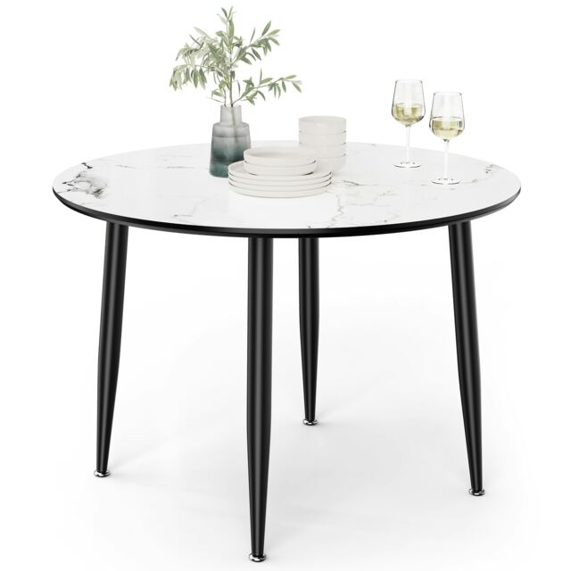 VonHaus Round 4 Seater Marble Effect Dining Table