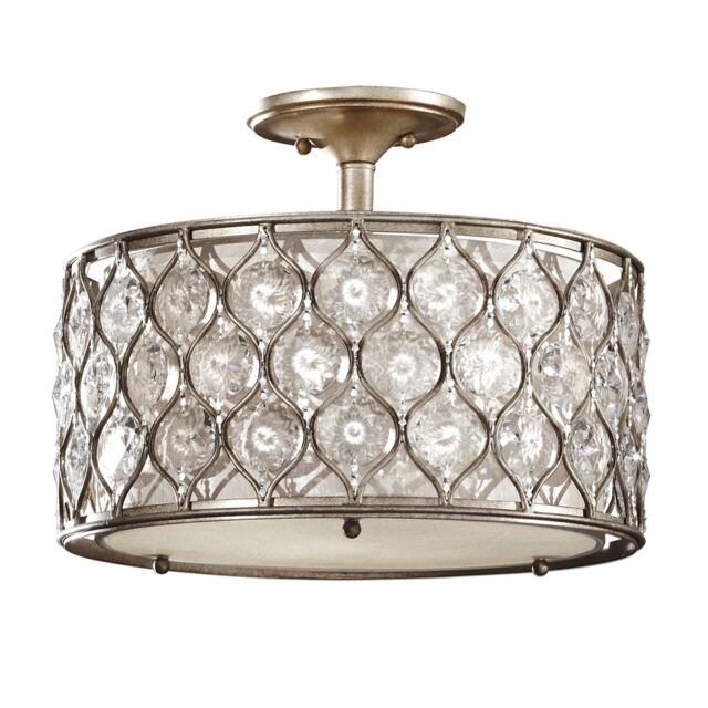 Lucia 3 Light Semi Flush Ceiling Light Burnished Silver, E27