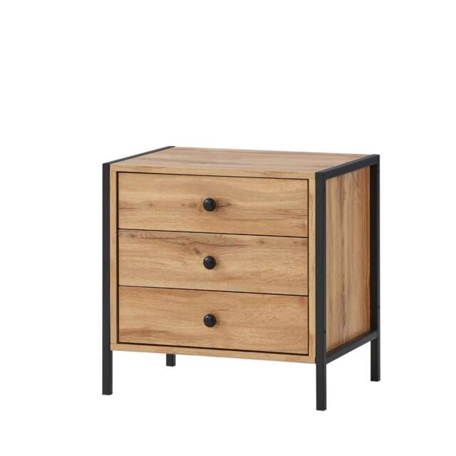 Zahra Bedside Table Cabinet Bedroom Furniture Nightstand 3 Drawer Wotan Oak