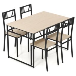 COSTWAY 5 Pcs Dining Table Set Industrial-Style Kitchen Table & 4 Chairs-Natural