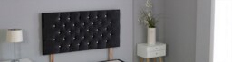 "Black Crush Velvet Chesterfield Crystal Button Headboard Black 2FT6 Small Single 20""inch Headboard"
