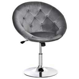 HOMCOM Swivel Dressing Stool, Velvet-feel Upholstered Vanity Chair, Adjustable Height Tub Makeup Chair with Button Tufting and Thick Padding for Bedroom, Grey