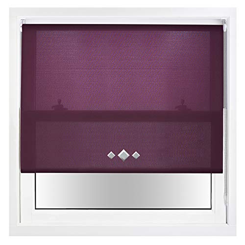 FURNISHED Daylight Trimmable Roller Blinds with Triple Diamond Eyelets and Metal Fittings Purple Aubergine (W) 50cm x (L) 165cm