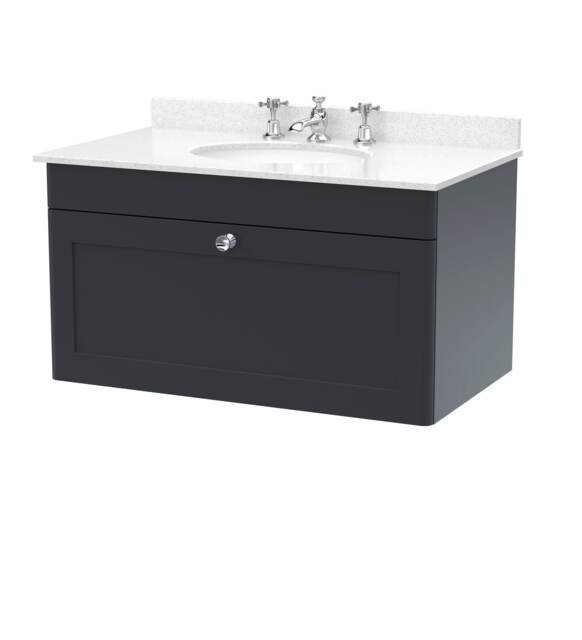Balterley Swynnerton Traditional 1 Drawer Wall Hung Vanity Unit with Marble Basin, Dark Grey, 800mm
