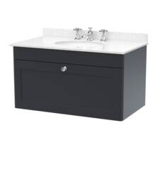 Balterley Swynnerton Traditional 1 Drawer Wall Hung Vanity Unit with Marble Basin, Dark Grey, 800mm