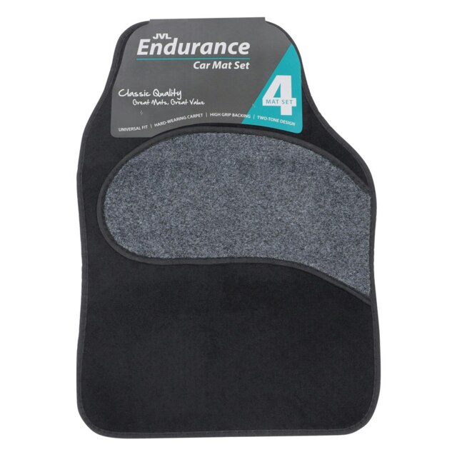 JVL Carpet Endurance 4 Piece Car Mat Set, Universal - Black