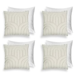 OHS 4 Pack Faux Fur Textured Arch Soft Cosy Plush Tufted Filled Cushions Cream Stone 45 x 45cm 4