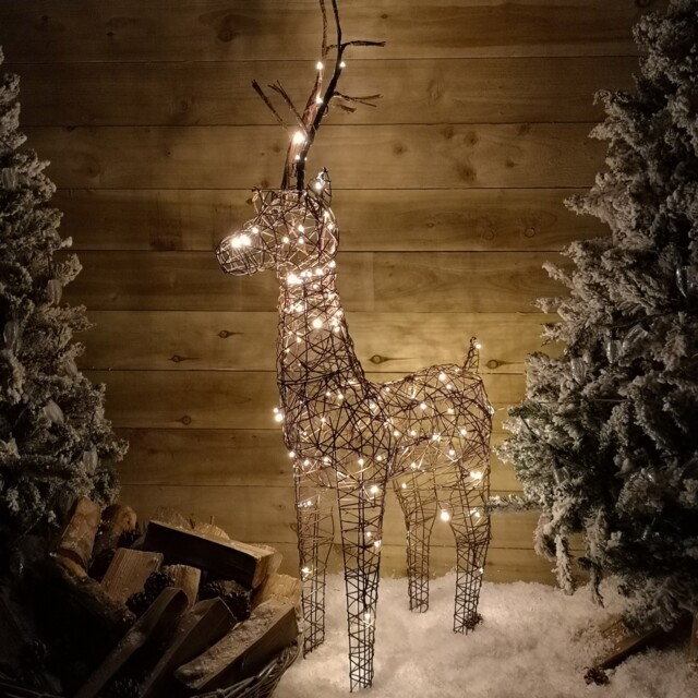 1m Brown Outdoor Standing Wicker Reindeer Decoration With LED Lights