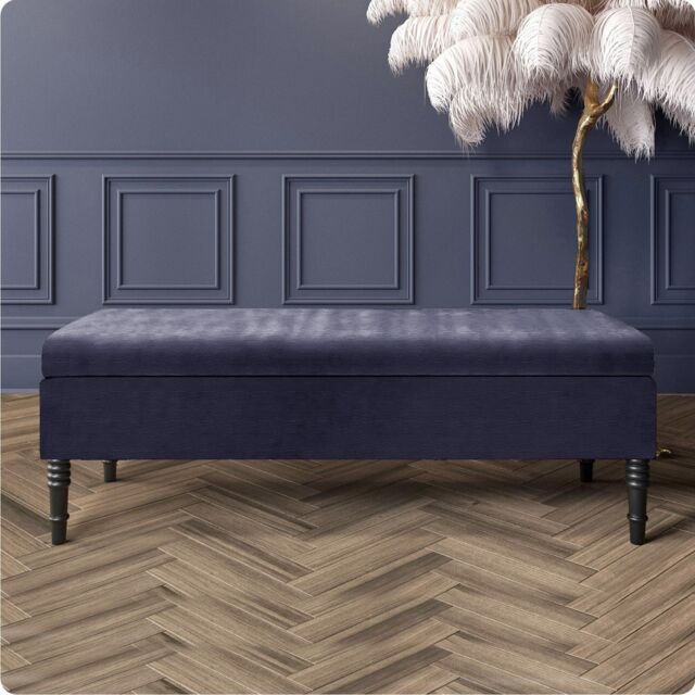 150cm Safar Plain Ottoman Storage Bench -Naples Shoes Bench with Black Turned Wooden Legs - Charcoal Upholstery Footstool Storage