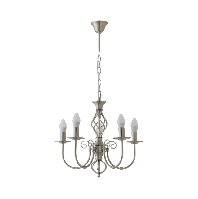 ValueLights Memphis Brushed Chrome 5 Way Chandelier and Bulbs