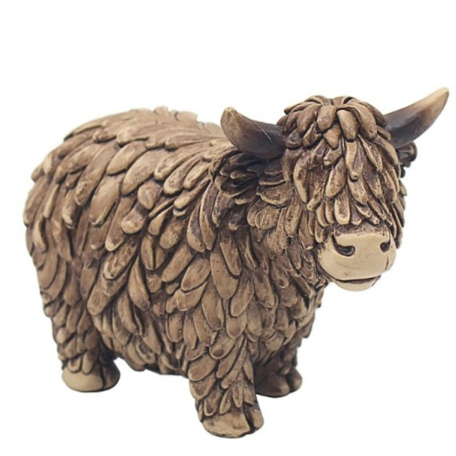 Hughie Highland Cow Wood Effect Ornament By Lesser And Pavey, 12cm