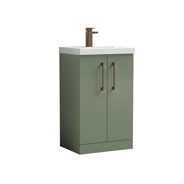 Balterley Level Modern Bathroom 2 Soft Close Door & Mid-Edge Vanity Unit Basin, with D Shape Handle Green 840 x 510 x 390mm
