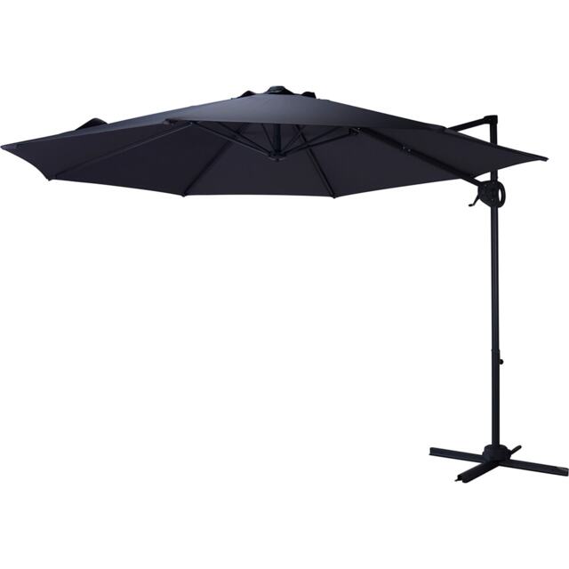 JSH 3M Roma Garden Parasol Dark Grey Outdoor 180g Polyester Patio Decking Terrace Umbrella Shade with Hand Crank