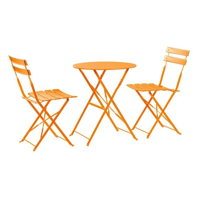 Harbour Housewares 2 Seater Sussex Round Bistro Set - Orange - Outdoor Table Garden Furniture Set Patio Table Patio Set Folding Table Folding Chairs Multi