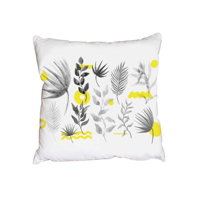 Halftone floral set juxtaposed with bright bold geometric leaves (Outdoor Cushion)