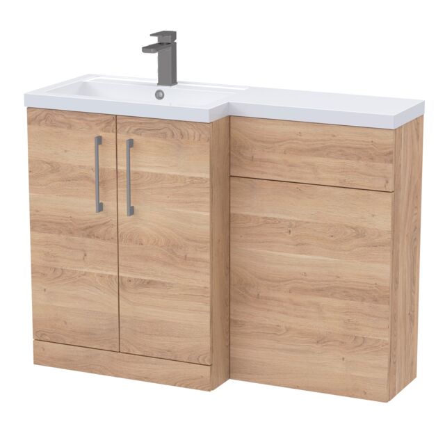 Balterley Left-Hand Bathroom Vanity and WC Unit Combination with Basin, with Handles Brown Bleached Cuneo Oak