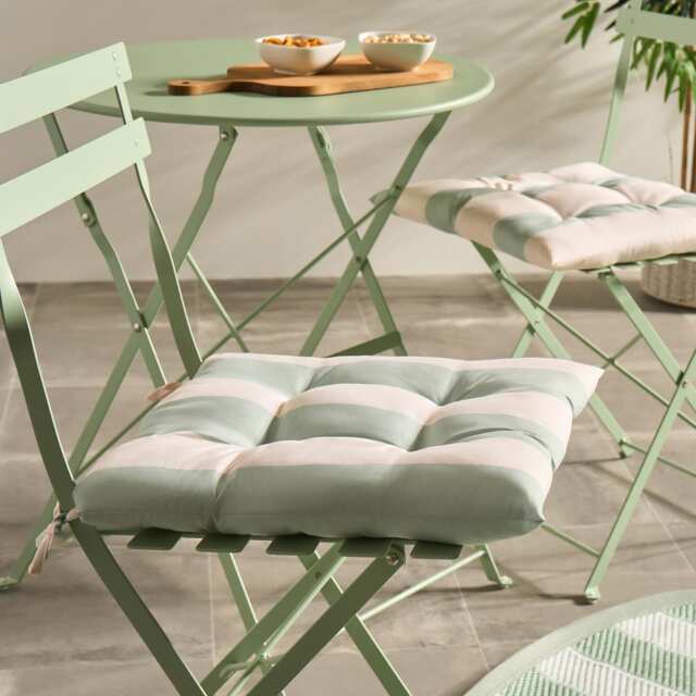 OHS 2 x Stripe Garden Chair Cushions Outdoor Seat Pads Multi Sage/Cream