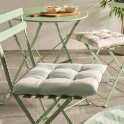 OHS 2 x Stripe Garden Chair Cushions Outdoor Seat Pads Multi Sage/Cream