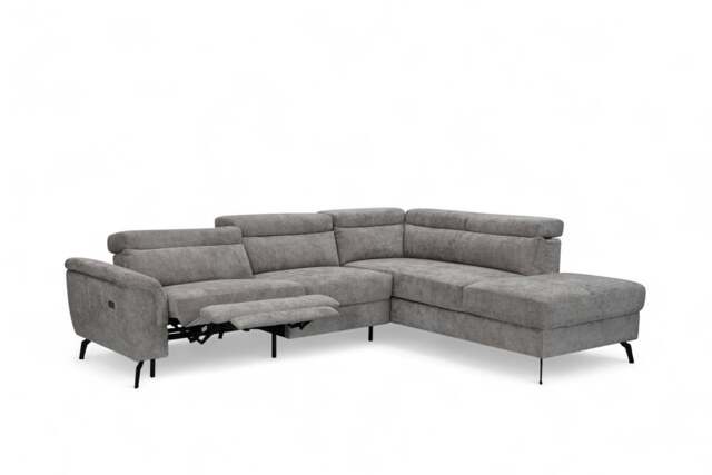 Woven Chenille Grey Right Hand Facing Electric Reclining Corner Sofa with Storage VITTORIO