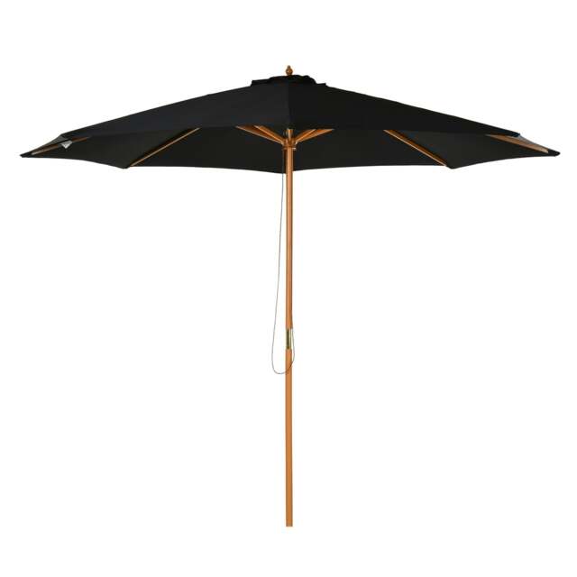 Outsunny 3(m) Wooden Garden Parasol Sun Shade Outdoor Umbrella Black