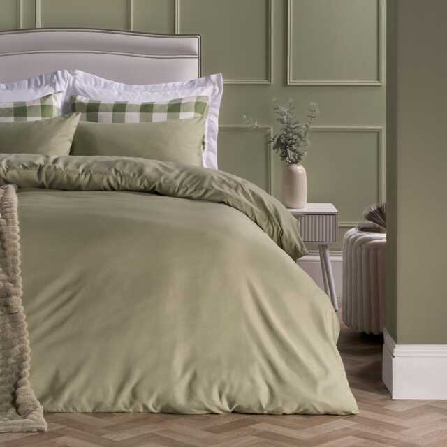 OHS Plain Dyed Duvet Cover with Pillowcase Bedding Set Green Sage Double
