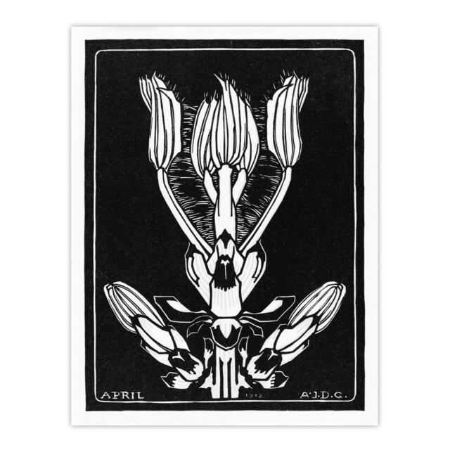 "April Flower Vintage Black White Vintage Wall Art Print Graag 24x32"""