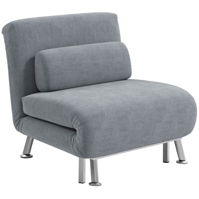 HOMCOM Velvet Chair Bed, 3-in-1 Convertible Sleeper Chair with Adjustable Backrest, Pillow, for Living Room, Bedroom, Grey Grey One Size