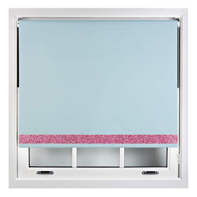 FURNISHED Thermal Blackout Roller Blinds with Glitter Edge - (W)60cm x (L)210cm Blue Duck Egg Blue (W) 160cm x (L) 210cm