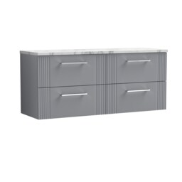 Balterley Partial Fluted 4 Drawer Wall Hung Vanity Unit with Carrera Marble Laminate Worktop Grey Satin Grey 3
