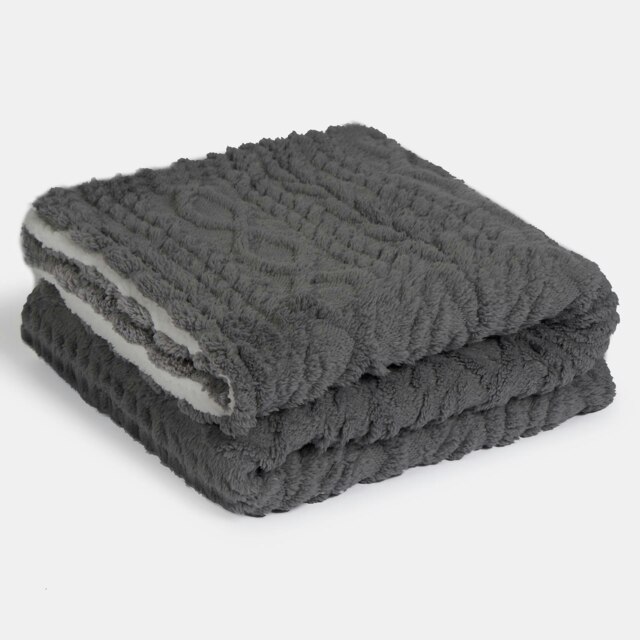 OHS Cable Knit Sherpa Texture Blanket Throw, 130x160cm - Grey