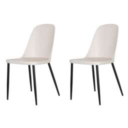 Pair of Aspen Duo Wraparound Plastic Dining Chairs with Black Tapered Metal Legs – Modern Kitchen Cream Calico 1