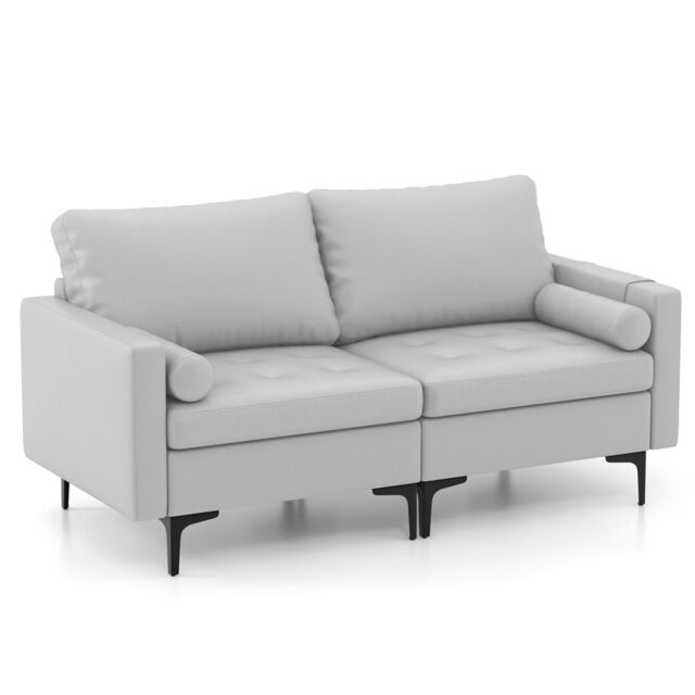 COSTWAY 2 Seater Sofa Bed Leathaire Upholstered Corner Sofa Lounge Couch