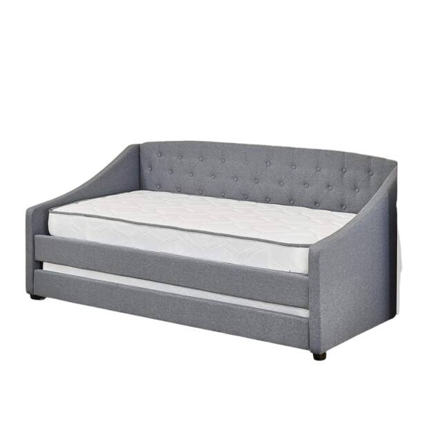 Linen Fabric Grey Daybed Sofabed With Underbed Trundle Living Room Bedroom Furniture Guest Day Bed Sofabed(Without Mattresses)