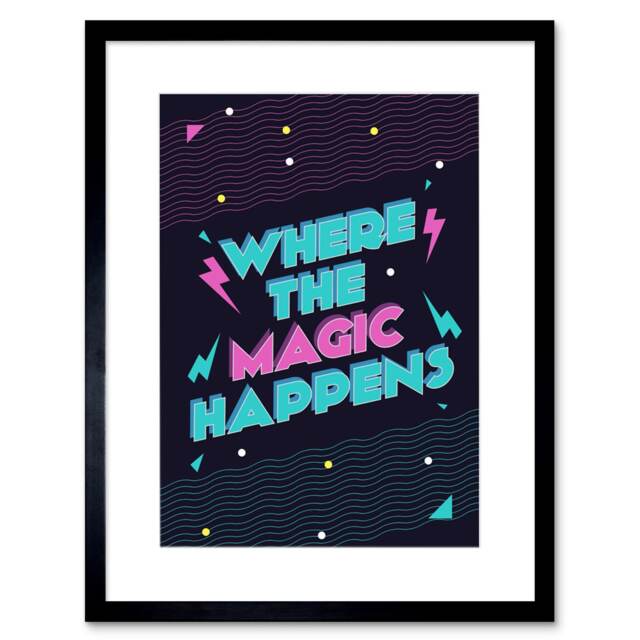 "Where The Magic Happens 80s Disco Retro Kitchen 9x7"" Black Framed Wall Art Print"