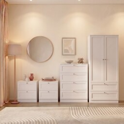Vida Designs Altino 4 Piece Bedroom Set (2x 2 Drawer Bedside, 4 Drawer Chest, 2 Door 2 Drawer Wardrobe), White