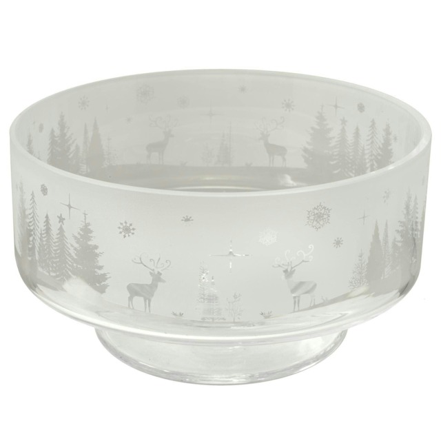 Animo Glass Decorative Etched Footed Bowl Winter Wonderland