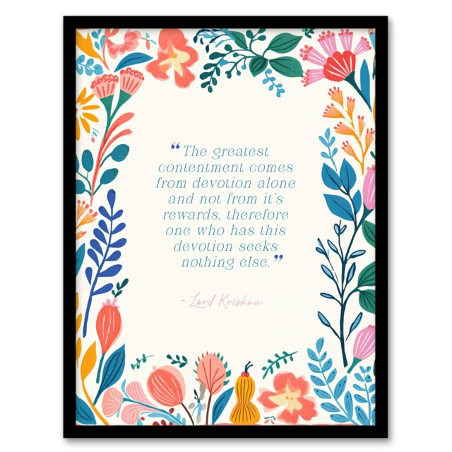 Hinduism Devotion Lord Krishna Veda Hindu Quote Black Framed Wall Art Print A4