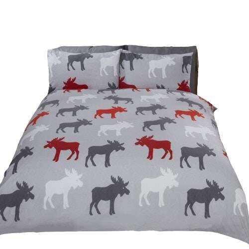 Moose Cotton Bed Cover Duvet Cover Set Grey Double 1