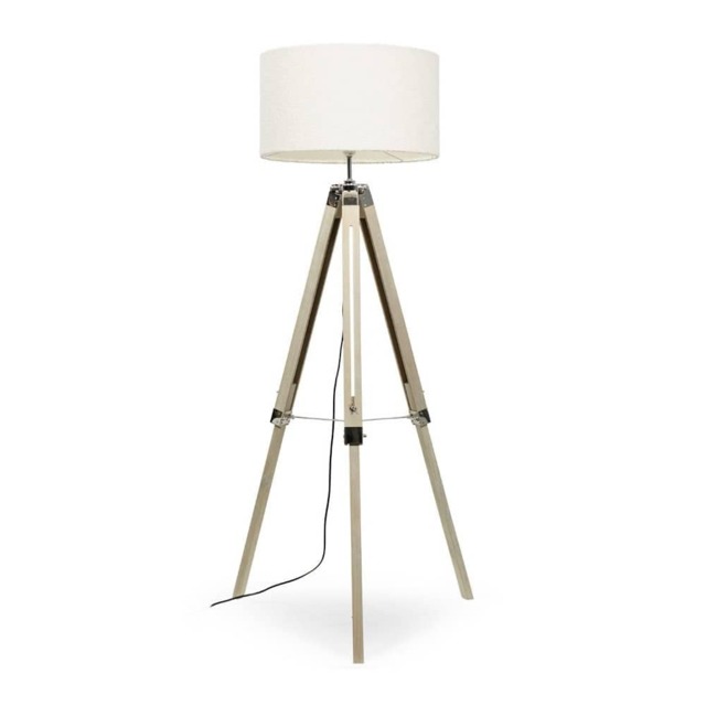 ValueLights Clipper Light Wood Floor Lamp Cream Boucle Shade