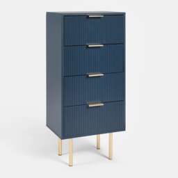 OHS 4 Drawer Modern Ribbed Office Side Bedroom Nightstand Bedside Table Blue Navy