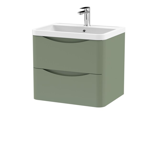 Balterley Arch Wall Hung 2 Drawer Bathroom Vanity Unit & Polymarble Basin Green Satin Green
