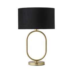 ValueLights Antonia Brushed Gold Oval Table Lamp Black Velvet Shade