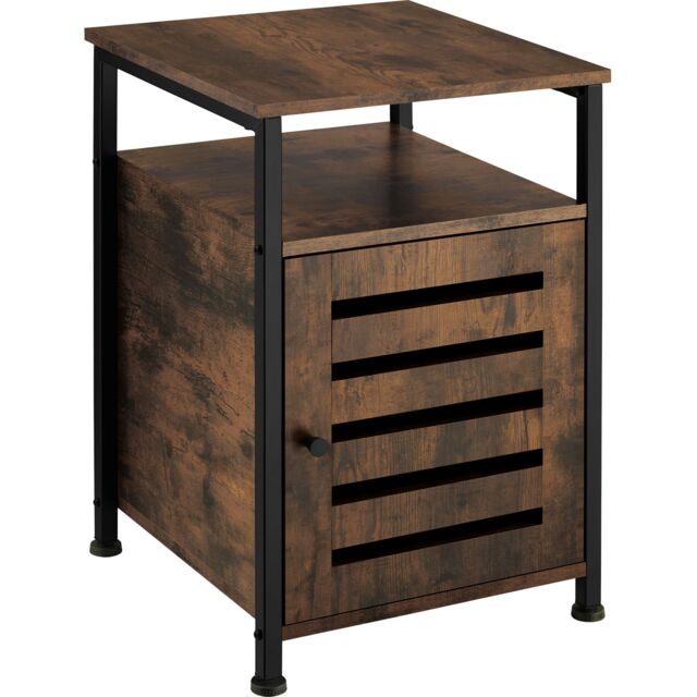 Bedside Table Cork - 2 shelves, cabinet with door and shelf, 40.5 x 40.5 x 60.5 cm Brown Industrial wood dark, rustic 40,50 x 40,50 x 60,50 cm 1