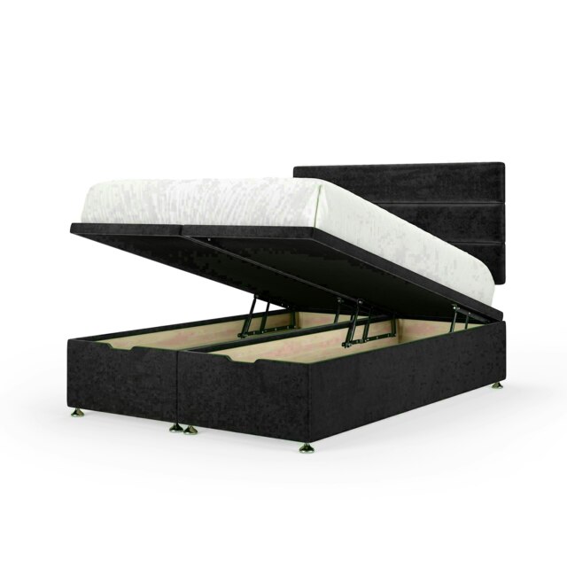 Black Naples Velvet Ottoman Base and Milan Headboard Single Multi
