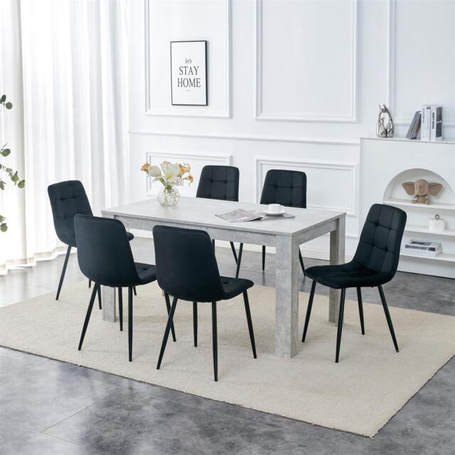 Stone Grey Effect Wooden Dining Table Set With 6 Black Velvet Chairs Dining Room Furniture Black One Size 7