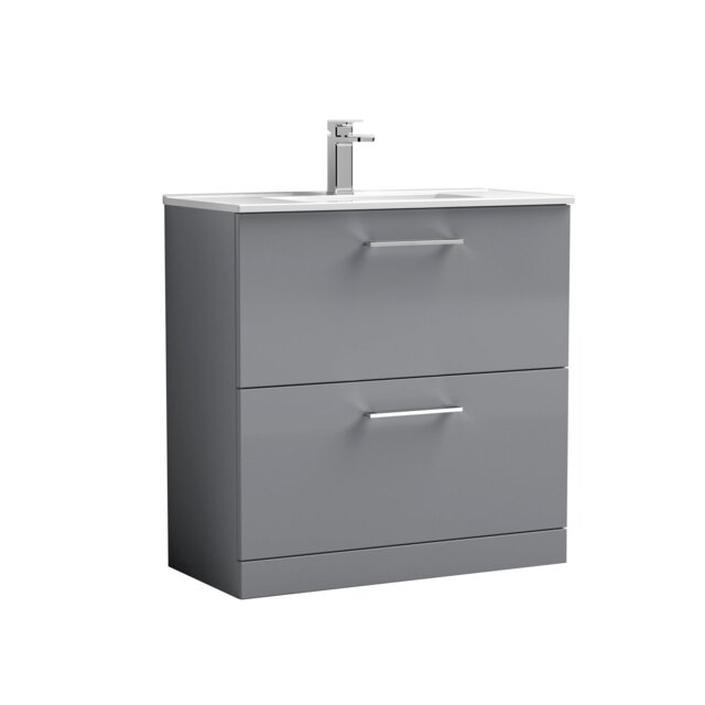 Balterley Modern Bathroom 2 Soft Close Drawer & Minimalist Floor Standing Vanity Unit Basin Grey Satin Grey 815 x 800 x 390mm